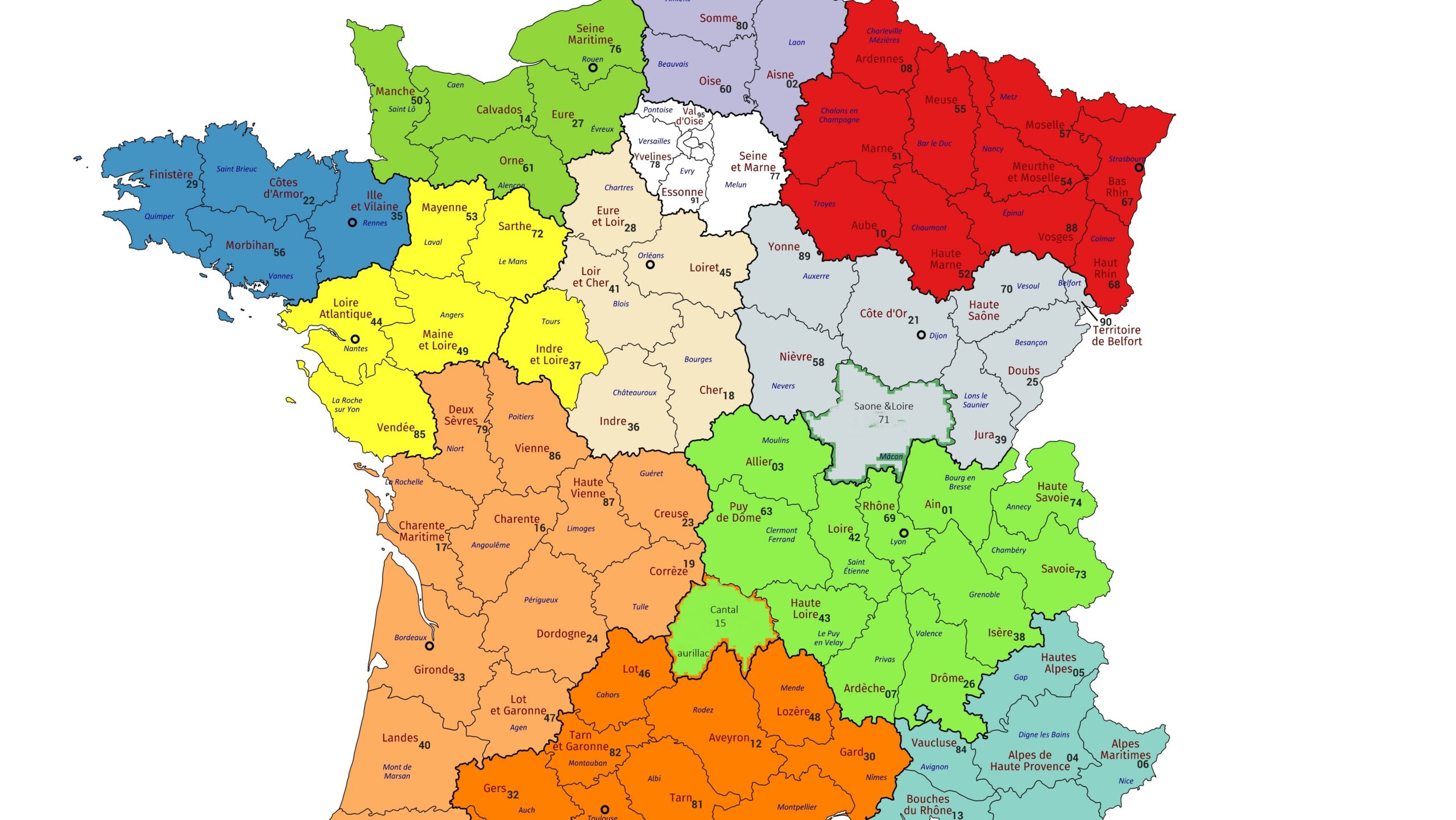 carte des départements